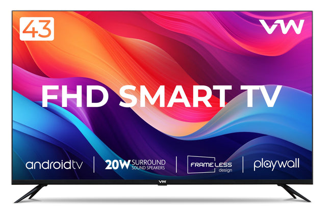 VW 109 cm (43 inches) Playwall Frameless Series Full HD Android Smart LED TV VW43F1 (Black) 