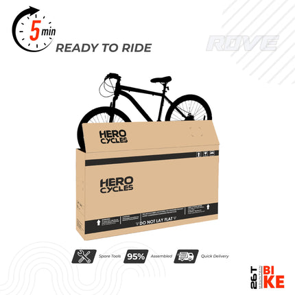 Hero Mountain Bike Rove 26T Bicycle for Mens | Inbuilt Carrier | Rigid Suspension | V Brake | Grey-Green | Frame:17 Inches | 95% Assembled Cycle(Ready to Ride in 5 Min) 