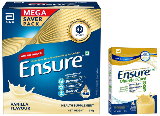 Ensure Complete & Balanced Nutrition Drink For Adults 2kg, Vanilla Flavour & Ensure Diabetes Care Nutrition to Help Control Blood Sugar Levels- Vanilla 400g Box 