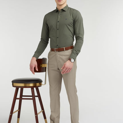 Allen Solly Men's Cotton Solid Slim Fit Shirt (ASSFWMOFG80292_Olive 40) 