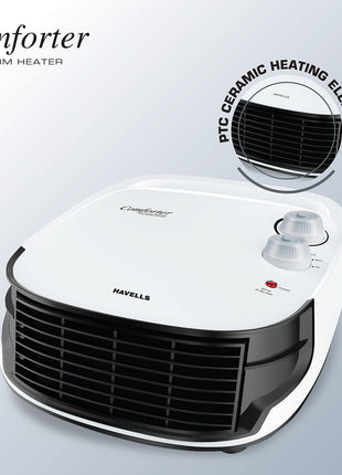 Havells Comforter 2000 Watt Room Heater with Overheat Protection| Easy to Carry for Bedroom and Office| Adjustable Thermostat Control Knob & Adjustable Vent for Air Delivery (White and Black)