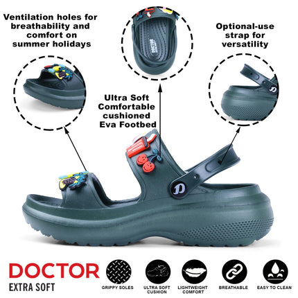 DOCTOR EXTRA SOFT Women's Classic Charms Cushion Sandals/Clogs with Adjustable Back Strap for Adult| Comfortable & LightWeight | Stylish & Anti-Skid | Waterproof Casual Daily Mules Girls/Ladies D-552 