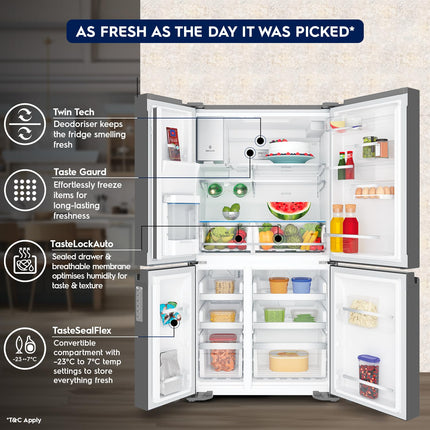 Electrolux 680L Frost Free Inverter French Door Refrigerator, TasteSealFlex, TwinTech Cooling System, Glossy Dark Grey Stainless Steel, UltimateTaste 900, EQE6879A-B 