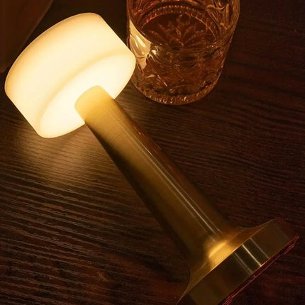NYRWANA Table Lamp | 2000 mAh Battery | Lamps for Bedroom, Night Lamp, Table Lamp for Bedroom & Living Room, Bedside Lamp, Stepless Dimming, 3 Colour Touch Control, Wireless Charging - Metal (Gold) 