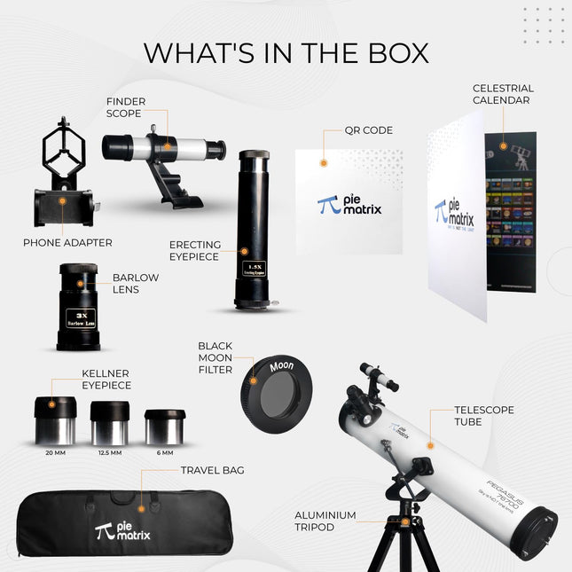 Pie Matrix Pegasus 76700 Newtonian Reflector Telescope with 235x Ultra HD Zoom,Fully Coated Glass Optics,Alt-Az Mount, Professional Telescopes to Explore Moon, Saturn Rings, Planets & Deep Sky Objects 