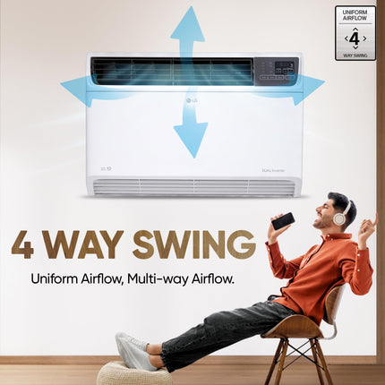 LG 1.5 Ton 3 Star DUAL Inverter Window AC (Copper, Convertible 4-in-1 cooling, 4 Way Air Swing, HD Filter, 2025 Model, UW-Q18WUXA, White) 