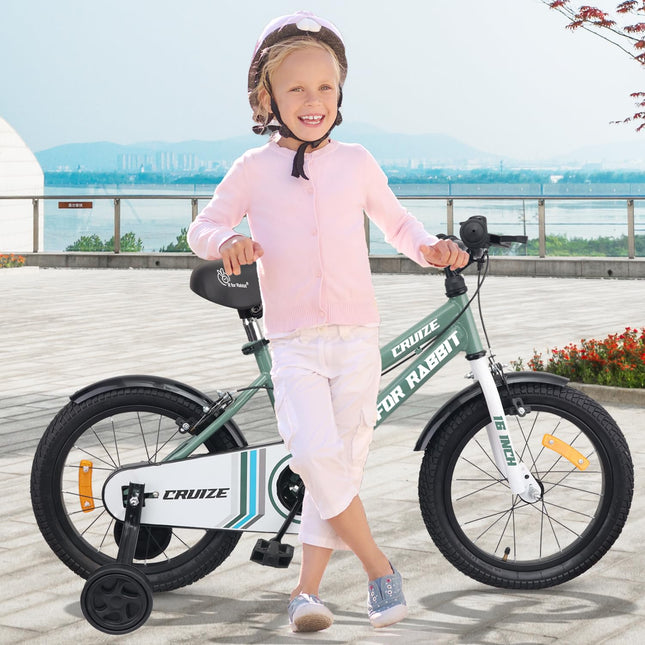 R for Rabbit Cruize Bicycle for Kids 16T Inch Cycle with Training Wheels for 4 to 7 Years Baby Boys & Girls of Upto 40 Kgs Weight Capacity - 90% Installed (Olive Green),Rigid 