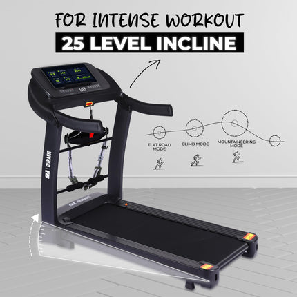91-Durafit Sprint Pro Multifunction 5 HP Peak BLDC Motorized | 25 Level Auto Incline |16 Km/Hr Max Speed | 140 Kg User Weight | Free (DIY) Installation Assistance 
