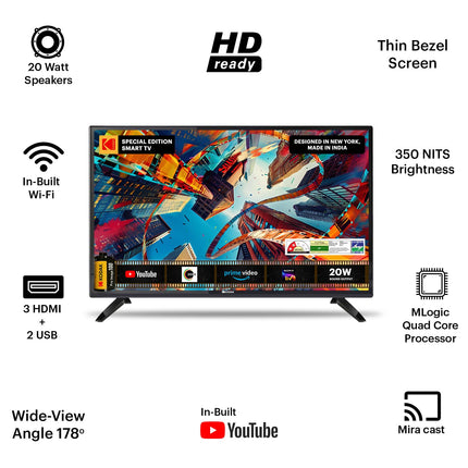 Kodak 60 cm (24 inches) Special Edition Series HD Ready Smart LED TV 24SE5002 (Black) 