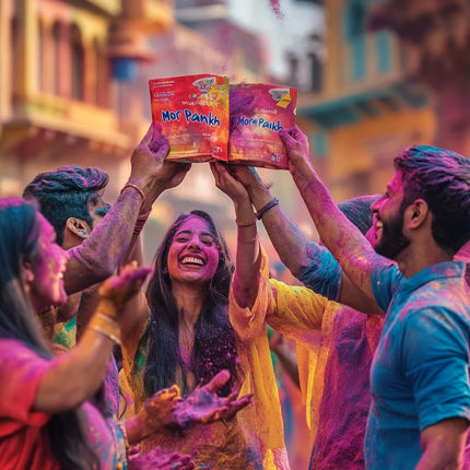 Nivasam Mor Pankh Herbal Holi Gulal - Orange | Yellow | Red | Pink and Green - Holi Items- Pack of 5-80gm x 5 - Holi Gift Pack -for Family, Party, Silky, Soft & Skin Friendly, 100% Safe 