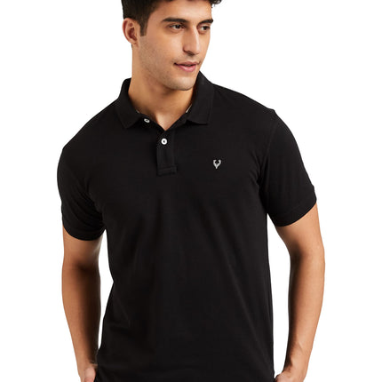 Allen Solly Men's Plain Regular Fit Cotton Polo (AMKP317G04249_Jet Black_Large) 