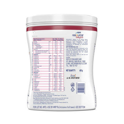 Nestle Health Science,RESOURCE, Dialysis, Food For Dietary Management, Vanilla Flavour, 400g, Pet Jar 