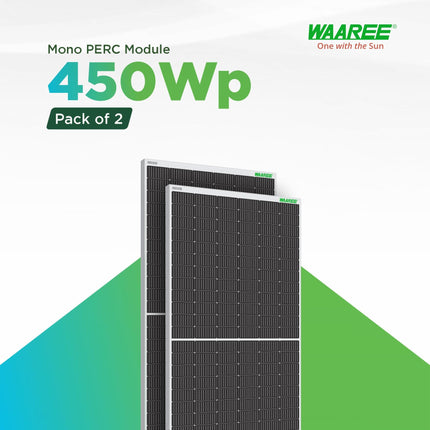 WAAREE Solar Panel 450 Watt II Pack of 2 II 450W X 2 II Half-Cut 24 Volts II 144 Cells Mono PERC Solar Panels II 30 Years Performance Warranty II 450 Watt Pack of 2 
