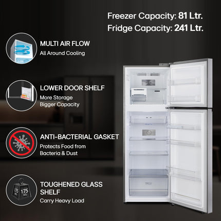 LG 322 L 3 Star Frost-Free Smart Inverter Double Door Refrigerator (GL-S342SDSX, Dazzle Steel, Convertible with Express Freeze) 