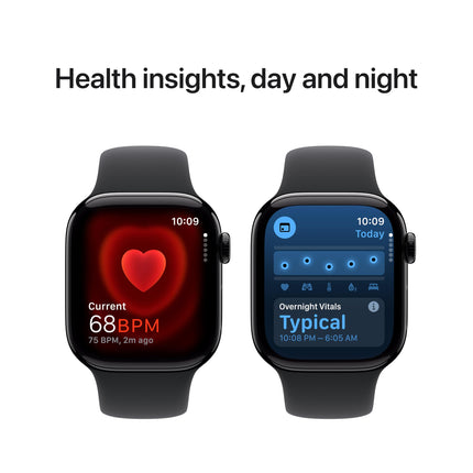 Apple Watch Series 10 [GPS 42 mm] Smartwatch with Jet Black Aluminium Case with Black Sport Band - S/M. Fitness Tracker, ECG App, Always-On Retina Display, Water Resistant 