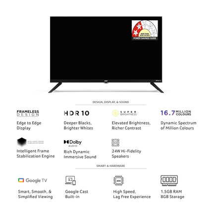 acer 80 cm (32 inches) G Plus Series HD Ready LED Smart Google TV AR32HDGGR2841AD 