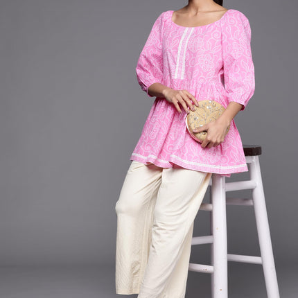Libas Women's Pure Cotton Printed A-Line Kurtis (26097_Pink 