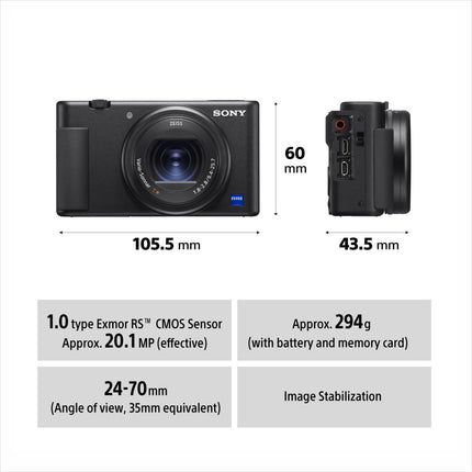 Sony Digital Camera ZV-1 Only (Compact, Video Eye AF, Flip Screen, in-Built Microphone, 4K Vlogging Camera for Content Creation) - Black