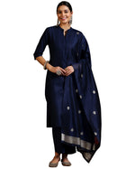 Libas Women's Silk Blend Kurta Set (39041_Navy Blue 