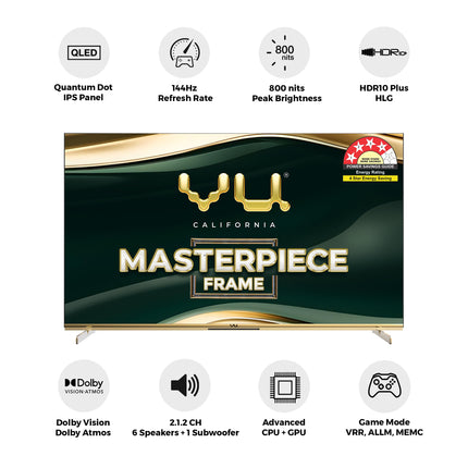 Vu 164cm (65 inches) Masterpiece Frame Series 4K QLED TV 65MASTERPIECE (Armani Gold) 