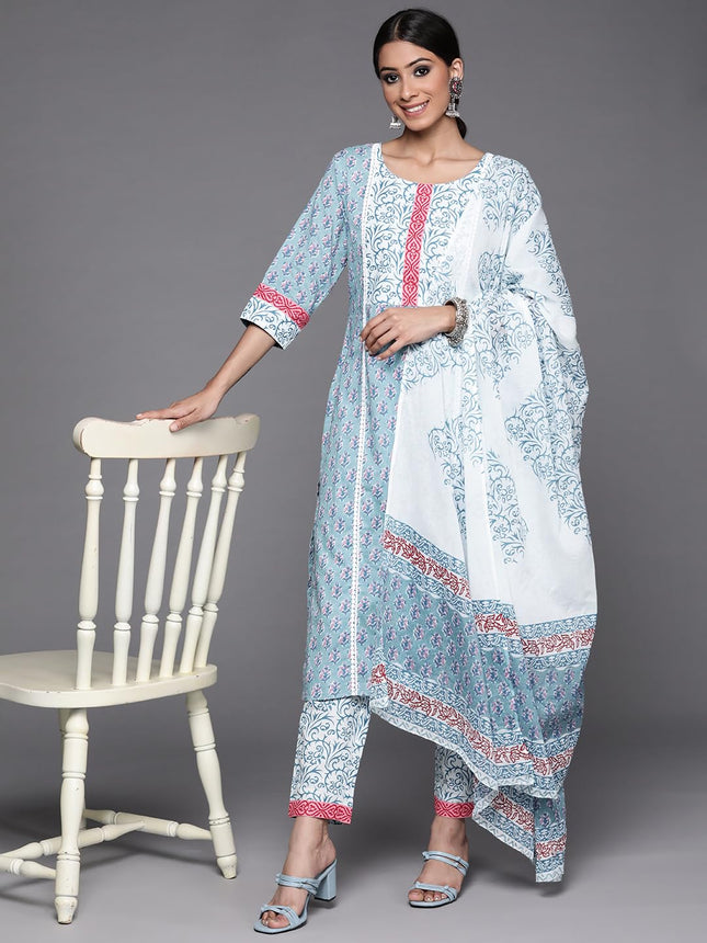 Libas Women's Cotton Kurta Sets (33204O_Blue 