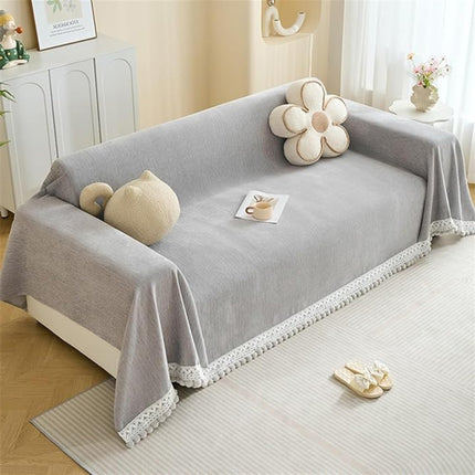 HomeEssentials Premium Chenille Sofa Cover – Ultra Soft Plush Fleece Throw for 1/2/3 Seater Sofa/Elegant Cover with Stylish Tassel Design/Sofa Protection (Grey, 2 Seater, 180x260cm) 