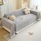 HomeEssentials Premium Chenille Sofa Cover – Ultra Soft Plush Fleece Throw for 1/2/3 Seater Sofa/Elegant Cover with Stylish Tassel Design/Sofa Protection (Grey, 2 Seater, 180x260cm) 