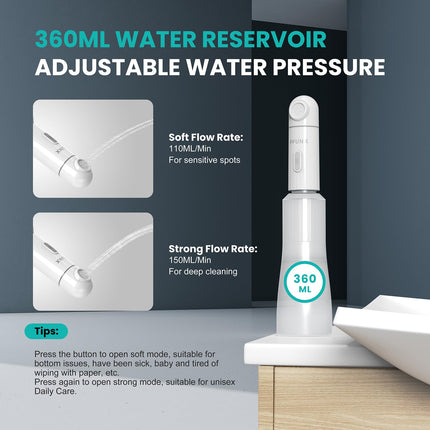 FFUNX Portable Bidet for Travel, Mini Foldable Handheld Personal Travel Bidet with 2 Pressure Options, IPX7 Waterproof Jet Spray Toilet 