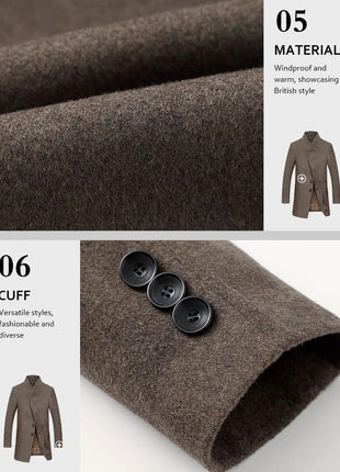 Lavnis Mens Wool Blend Trench Coat Slim Fit Overcoat Gray