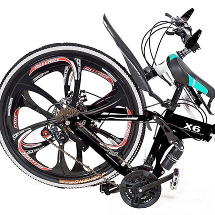 Amaze Kai Dual Suspension Bikes Latest Bmv Foldable Gear Cycle for Men with 21 Speed Gear 6 Spoke | Folding Mountain Bike with Double Disc Break & Mac Wheel, 26 Inch, (Black) 