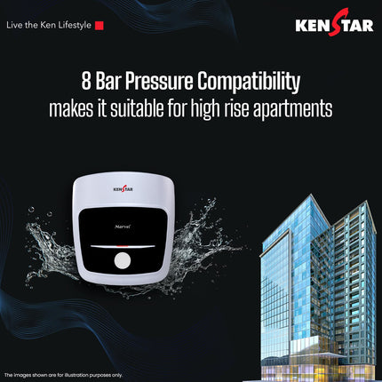 Kenstar Marvel 10-L, 5 Star Rated Storage Water Heater with Superior Glassline Coated Tank, Powerful 2000W Heating Element, Rust Proof Plastic Body and Advanced 3 Level Safety|(White and Blue) 