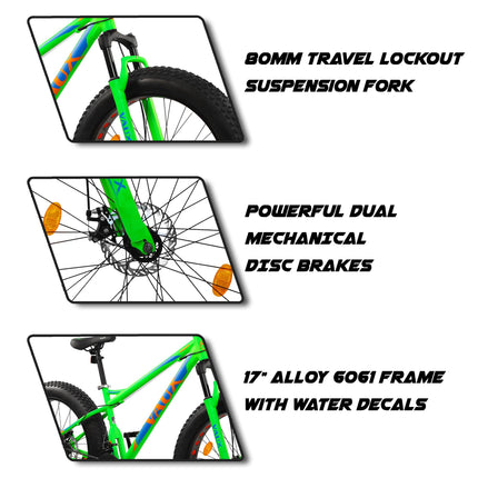 Vaux Joggers Fat Bike Cycle for Men with 21 Speed Gear & Aluminum Alloy Frame, Big Tyre Cycle for Boys 15 Years with 26x4.0inch Tyres, Lockout Front Suspension Fork & Double Disc Brakes(Green) 