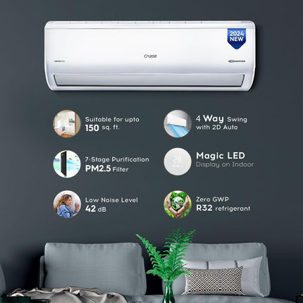 Cruise 1.5 Ton 5 Star Inverter Split AC with 7-Stage Air Filtration (100% Copper, Convertible 4-in-1, PM 2.5 Filter, Anti-Rust Technology, 2024 Model, CWCVBK-VQ3D185, White) 