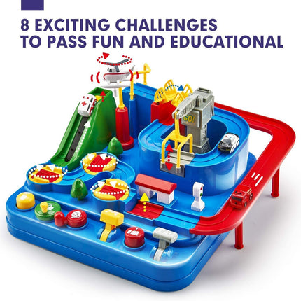 HIRNAYA Car Race Track Adventure Toys for 3+ Year Old Boys & Girls, City Rescue Preschool Educational Vehicle Puzzle Playset 