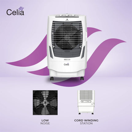 Havells Celia 55L Air Cooler for home | Ice Chamber | Collapsible Louvers | 4 Leaf Metal Blade | Powerful Air Delivery | Everlast Pump | 3 Side High Density Honeycomb Pads | Heavy Duty (White/Grey) 