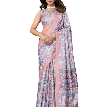 Priyashi Women Mysore Silk Art Silk Cotton Blend Printed Bollywood Saree With Blouse |saree for Women | silk saree | New Sari | Latest Saree_AZ-PY-P1-PUSHPA 09 