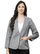 Women Grey Solid Regular Fit Single Breasted Blazer 