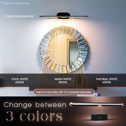 Murphy 12W 3-in-1 Color Chnaging Black Rose Gold Finish LED Mirror Picture Wall Light,Bathroom Vanity Led Mirror Light with 2 Year Warranty (Cool White/Warm White/Natural White)-Pack of 1 
