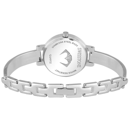 SWISSTONE Analog Stainless Steel Silver Plated Women's Watch (Blue Dial Silver Colored Strap). 