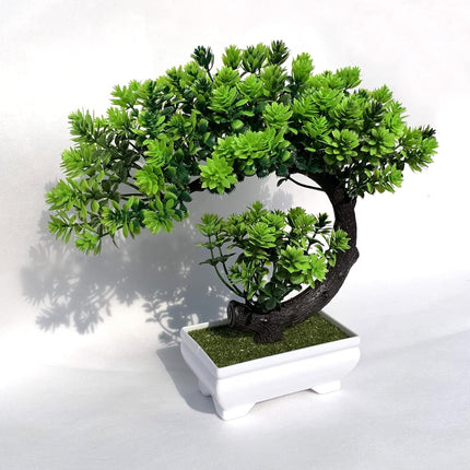 Dekorly Small Fake Plants/Plastic Artificial Bonsai Tree for Bookshelf Bathroom Home Décor, Farmhouse Zen Garden Room Decor, Tall 8.5" (Green-Regular, Height : Upto 22CM) 