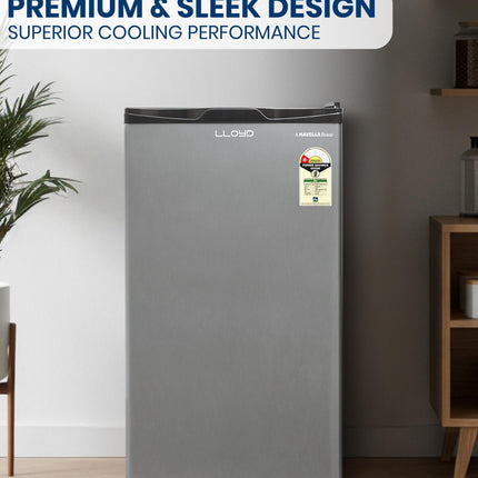 Lloyd 92 L Direct Cool Single Door 1 Star Refrigerator with Dedicated Freezer Section Big Bottle StorageFull Vegetable Box (Grey Metallic) 