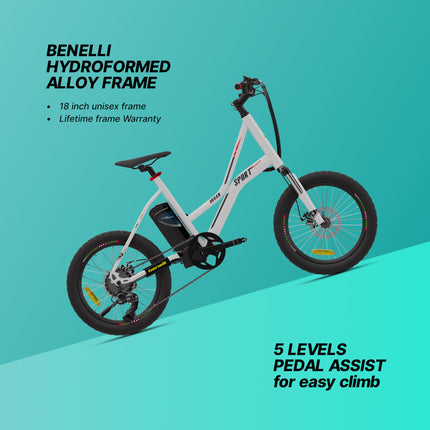 vaan Urbansport Electric Bicycle with Display, Benelli Hydroformed Alloy Frame and 5 Levels Pedal Assist for Easy Climb (White, E-Cycle Weight- 25kg) 
