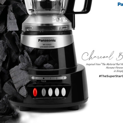 Panasonic Mixer Grinder MX-AV425 (Charcoal Black)Elements Series Powerful 1500W(Max Motor Lock Wattage)4 Jar(Three-304-SS Stainless Steel & 1Juicer Extractor Jar)|Warranty 2 Yrs Product & 5 Yrs Motor 