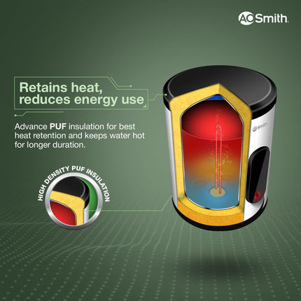 AO Smith Geyser 25 Litre 5 Star BEE Rating | 2KW | Storage Water Heater With 2X Corrosion Resistant Blue Diamond Glass Tank | Warranty: 7 Yr Tank, 3 Yr heating element & 2 Yr Overall | VAS PLUS 25L 