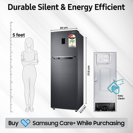 Samsung 322 L, 3 Star, Convertible 5-in-1 Digital Inverter with Display Frost Free Double Door Refrigerator (RT37C4523B1/HL, Black Matt) 