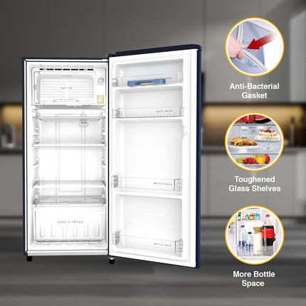 Whirlpool 184 L 4 Star Inverter Direct-Cool Single Door Refrigerator (205 WDE PRM 4SInv SAPPHIRE FLOWER RAIN-Z, Blue, 2023 Model) 