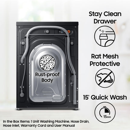 Samsung 11 kg, AI Control, Super Speed, Wi-Fi, Hygiene Steam with Inbuilt Heater, Digital Inverter, Fully-Automatic Front Load Washing Machine (WW11CG604DLBTL, BLACK CAVIAR) 