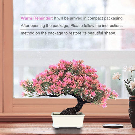 SHOI LITTLE Artificial Bonsai Tree Fake Plants for Home Office Room Wall Book Shelf Decor, Size Tall 8.5"(Pink) 