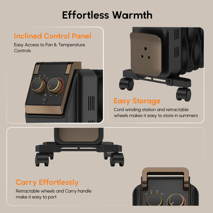 Havells Hestio 15 Wave Fin OFR (Oil Filled Radiator)|Room Heater|2900 W|3 Heat Settings & PTC Fan Heater|Inclined Control Panel|Retractable Wheels| Comfortable Breathing|360° Heating (Black) 
