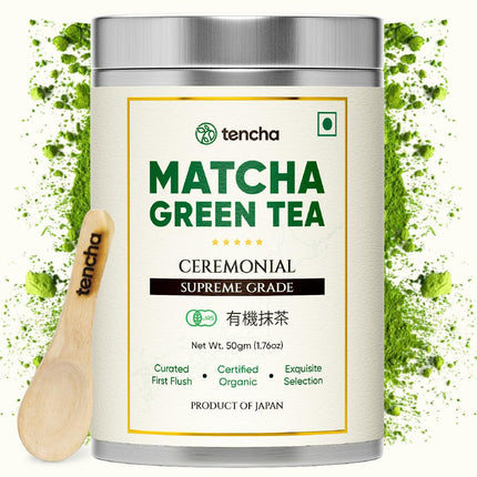Tencha- Ceremonial Supreme Grade Matcha Tea | JAS Certified Organic | 100% Pure Supreme Grade | Japanese Matcha Green Tea Powder | Smooth and Sweet Flavour | Vegan | 50gms